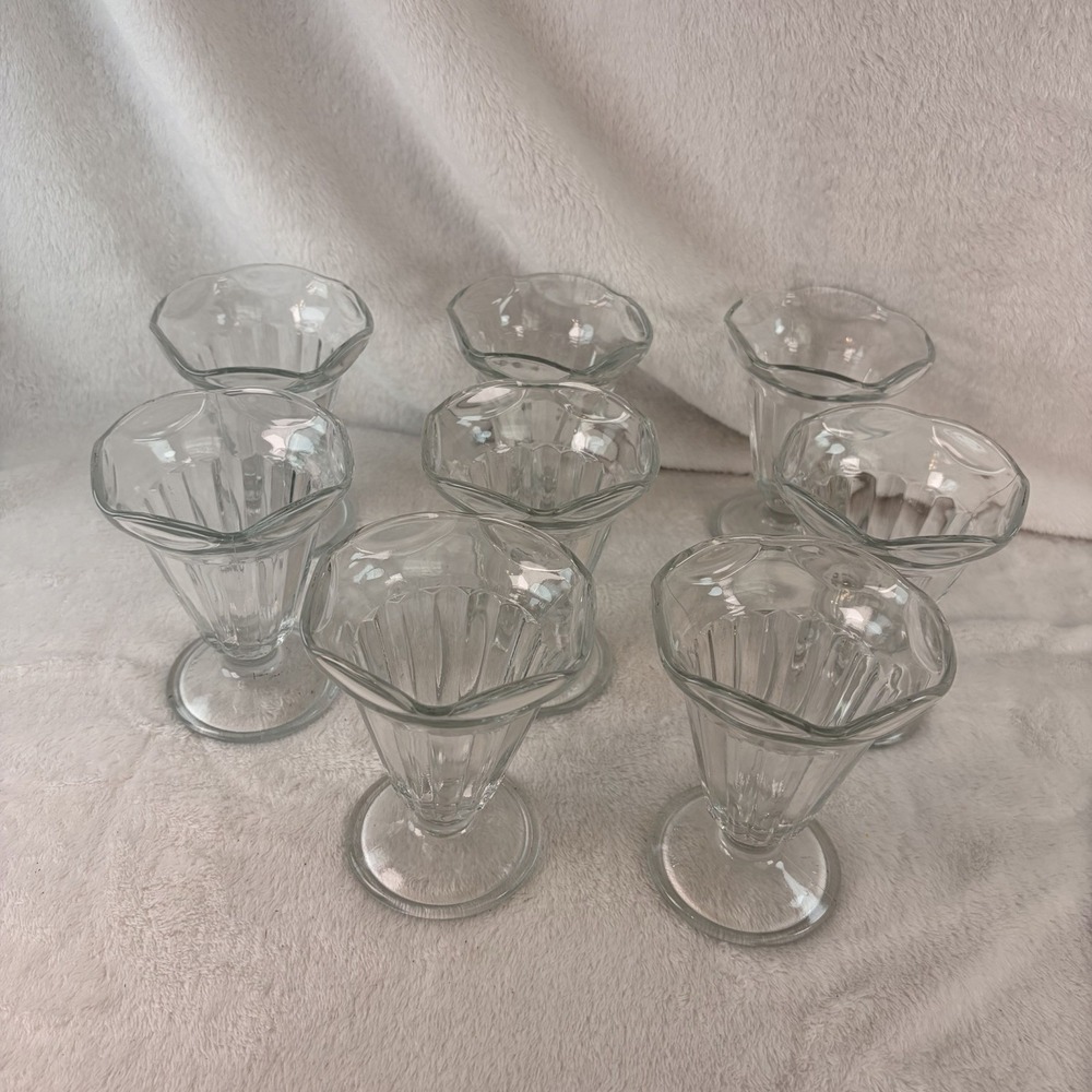 Vtg Kig Indonesia Tulip Soda Fountain Bowls Retro Pedestal Parfait Cups Set Of 8